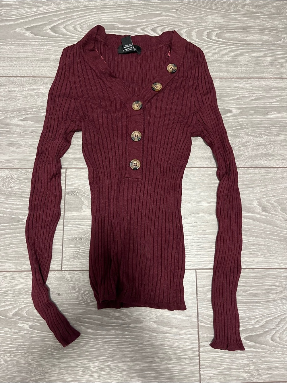 Urban Heritage Ribbed Henley Long-Sleeve Top - Burgundy